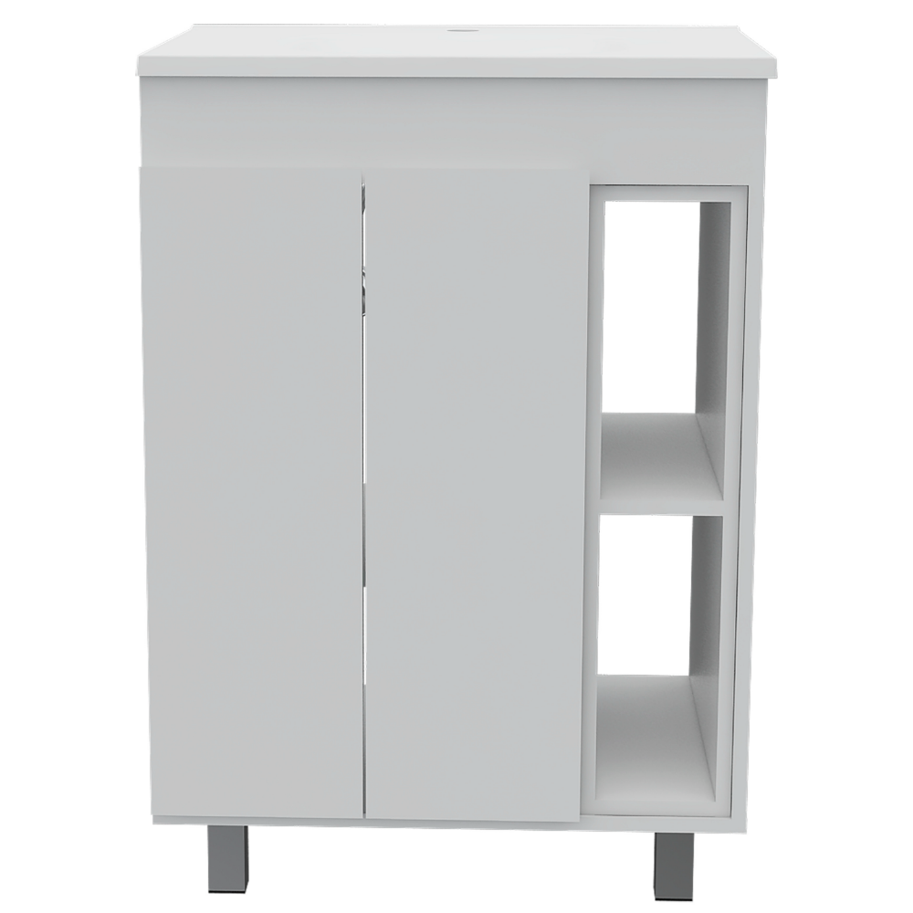 2 Piece Bathroom Set with Sink,  Acra Free Standing Vanity + Magna Linen Cabinet , White
