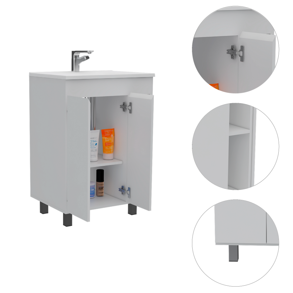 2 Piece Bathroom Set with Sink,  Acra Free Standing Vanity + Magna Linen Cabinet , White