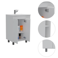 2 Piece Bathroom Set with Sink,  Acra Free Standing Vanity + Magna Linen Cabinet , White