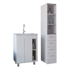 2 Piece Bathroom Set with Sink,  Acra Free Standing Vanity + Magna Linen Cabinet , White
