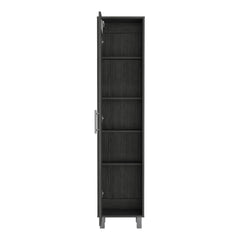 70.8H" Tall Narrow Storage Cabinet with 5-Tier Shelf, 3 Broom Hangers and Metal hardware, Smokey Oak