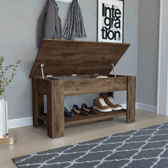 Storage Table, Four Legs, Lower Shelf, Dark Brown