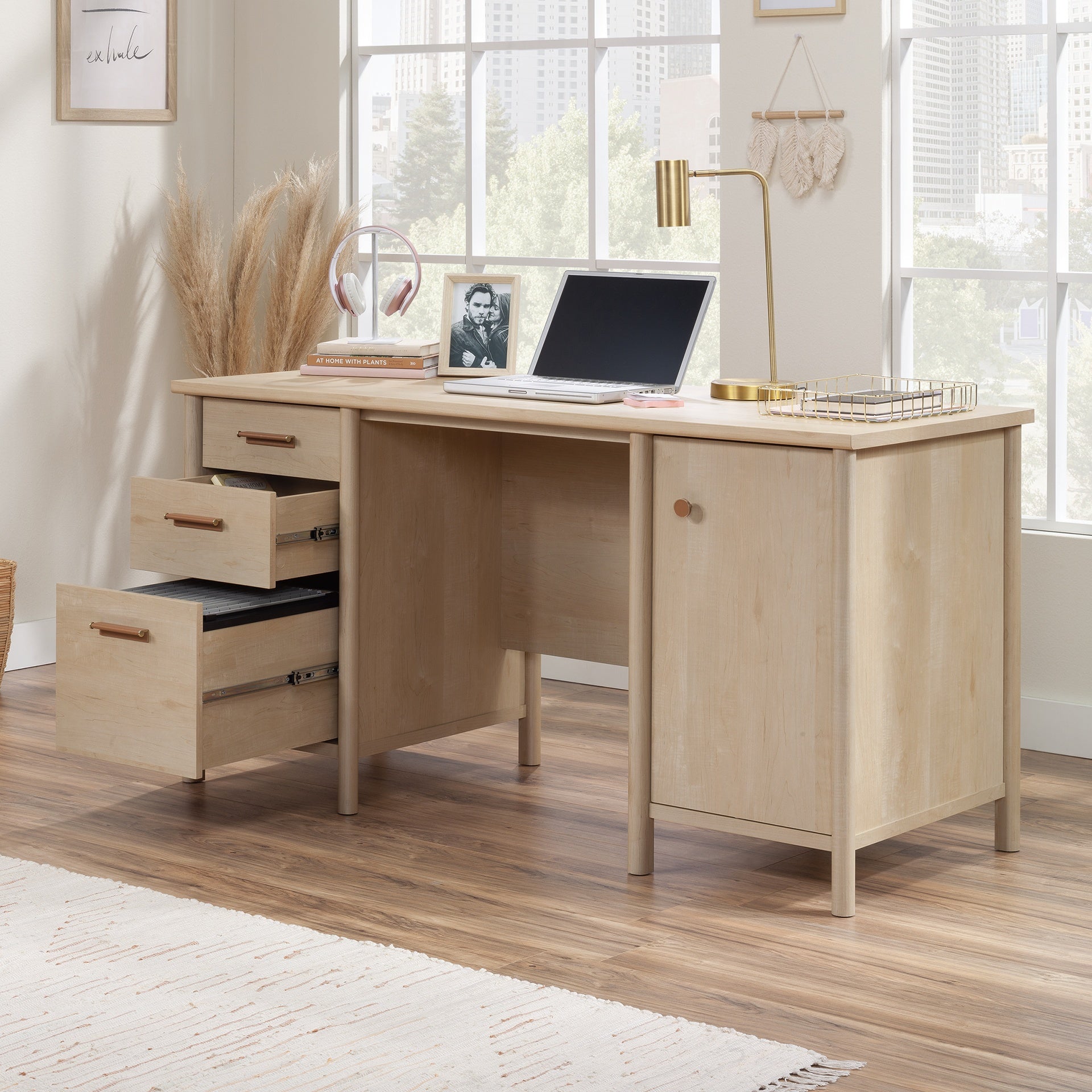 Transitional Computer Desk with Generous Work Surface, Brown finish