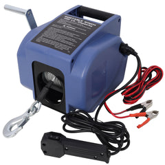 12v 2000lbs Trailer Winch,Reversible Electric Winch,for Boats up to 5000 lbs,Galvanized Wire Rope,with extra pulley hook, Rapid Mount, wirelss remote control,power in and power out.blue plastic casing