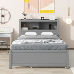 Full Size platform bed with trundle, drawers and USB plugs, Gray