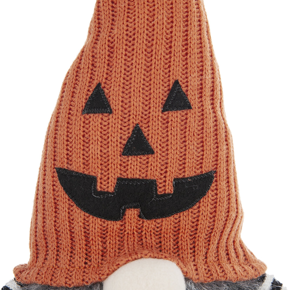 8.3x4.7x23.5" Fabric Sitting Gnome with Orange Knit Hat, for Halloween Decor