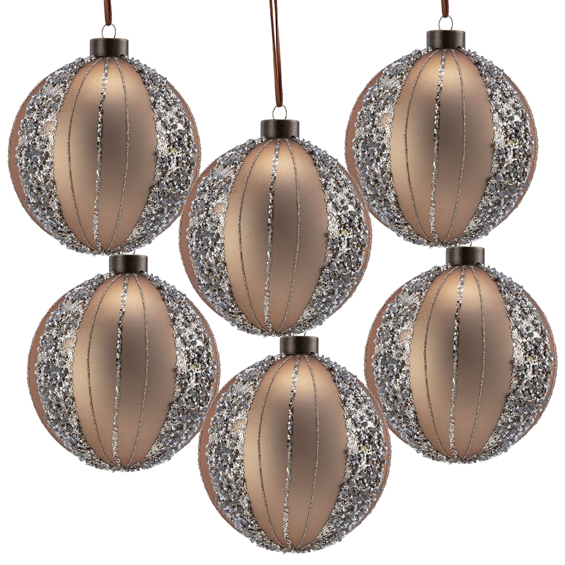 D3.9" Christmas Ball Ornaments, Glass Decorative Hanging Ball Christmas Tree Ornaments for Holiday Party Decorations, Set of 6