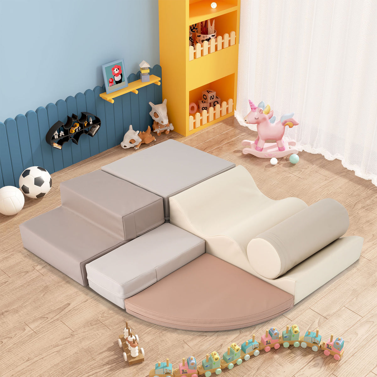 Soft Climb and Crawl Foam Playset 6 in 1, Soft Play Equipment Climb and Crawl Playground for Kids,Kids Crawling and Climbing Indoor Active Play Structure