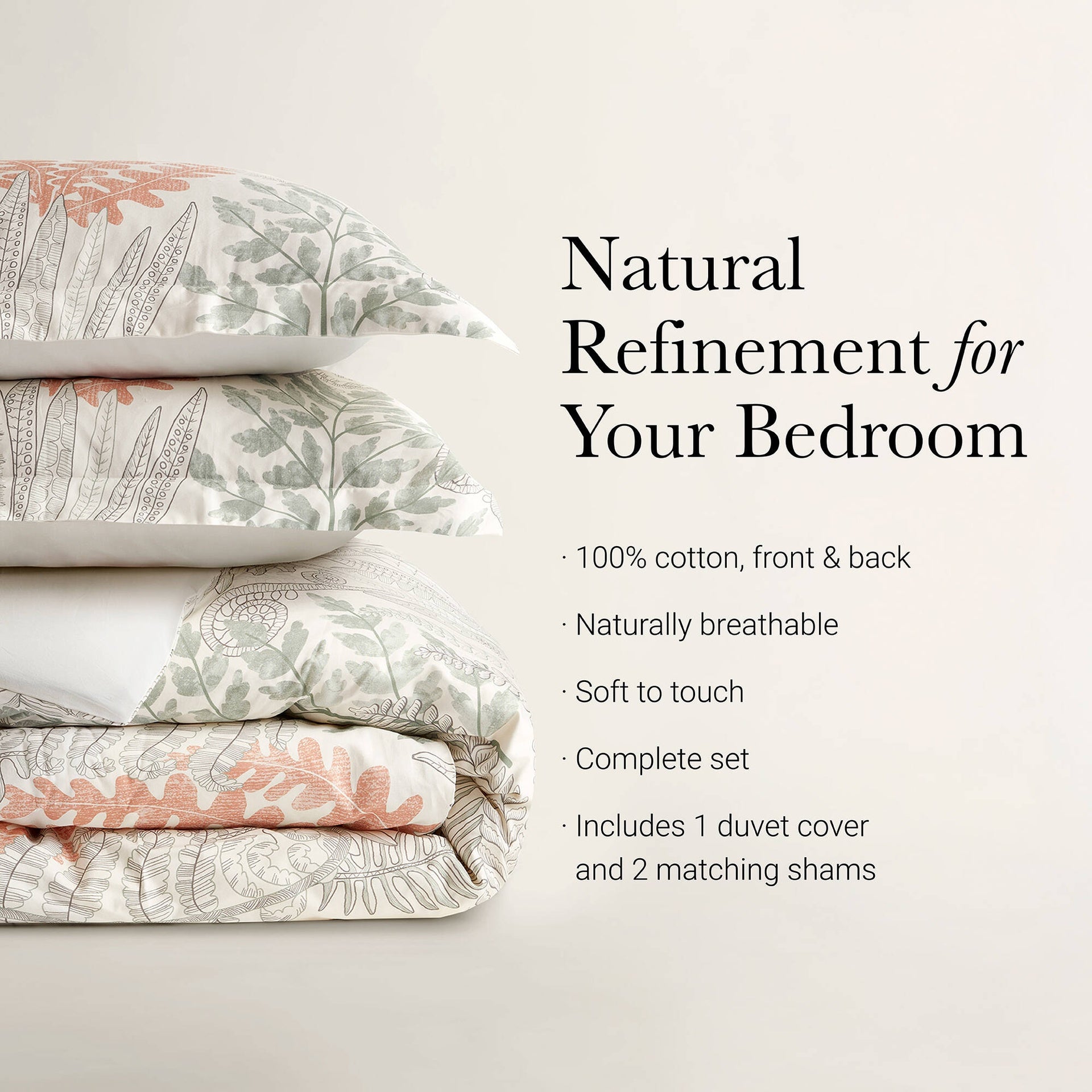 3-Piece Full/Queen 100% Cotton Sateen Duvet Cover Set,Terracotta/Linen