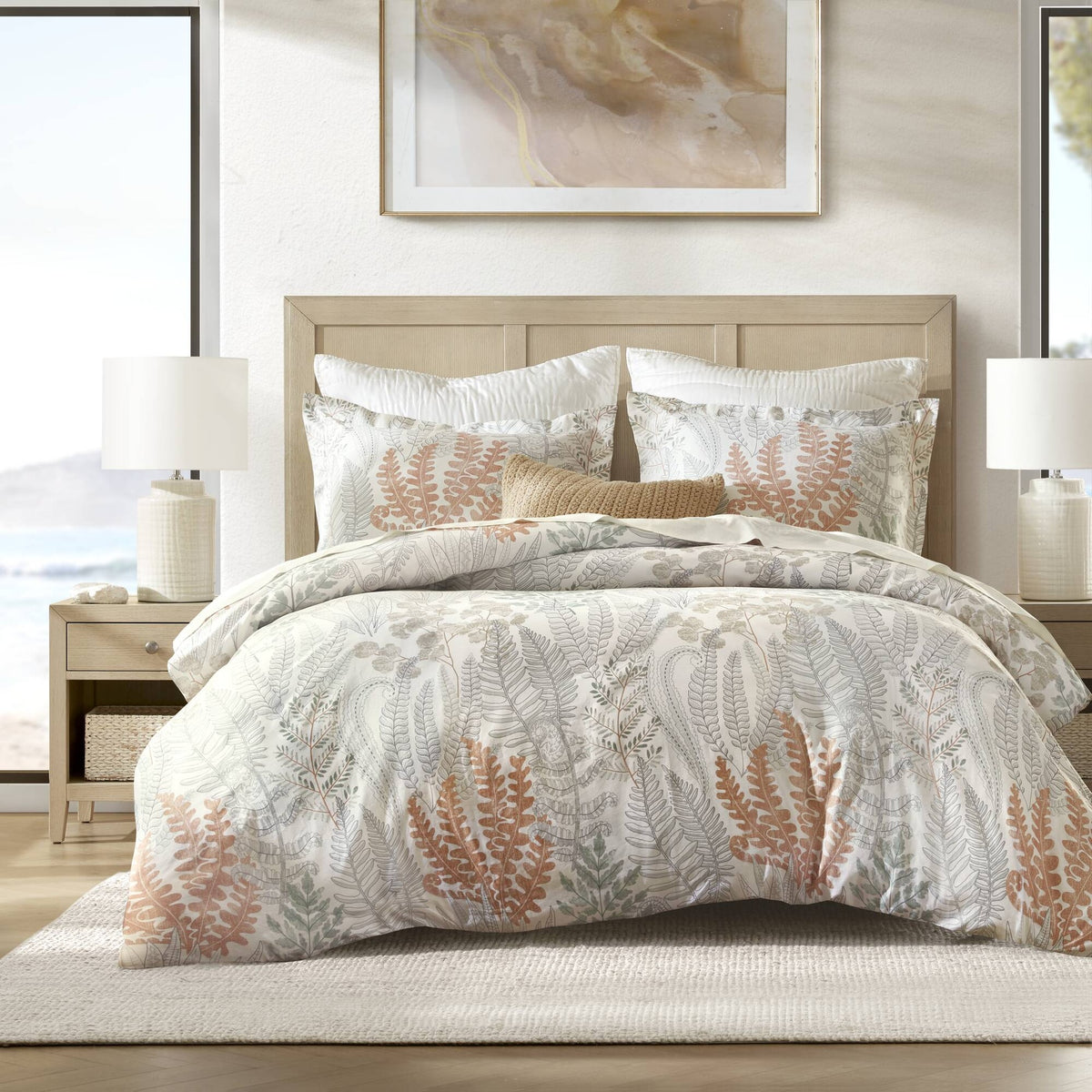 3-Piece Full/Queen 100% Cotton Sateen Duvet Cover Set,Terracotta/Linen
