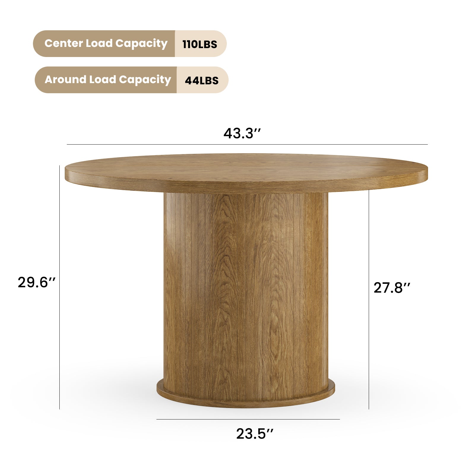 43" Round Dining Table for 4 People, Small Kitchen Dining Table with Wood Top and Sturdy Metal Pedestal Base, Modern Round Dinner Table for Dining Room, Easy Assembly