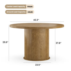 43" Round Dining Table for 4 People, Small Kitchen Dining Table with Wood Top and Sturdy Metal Pedestal Base, Modern Round Dinner Table for Dining Room, Easy Assembly