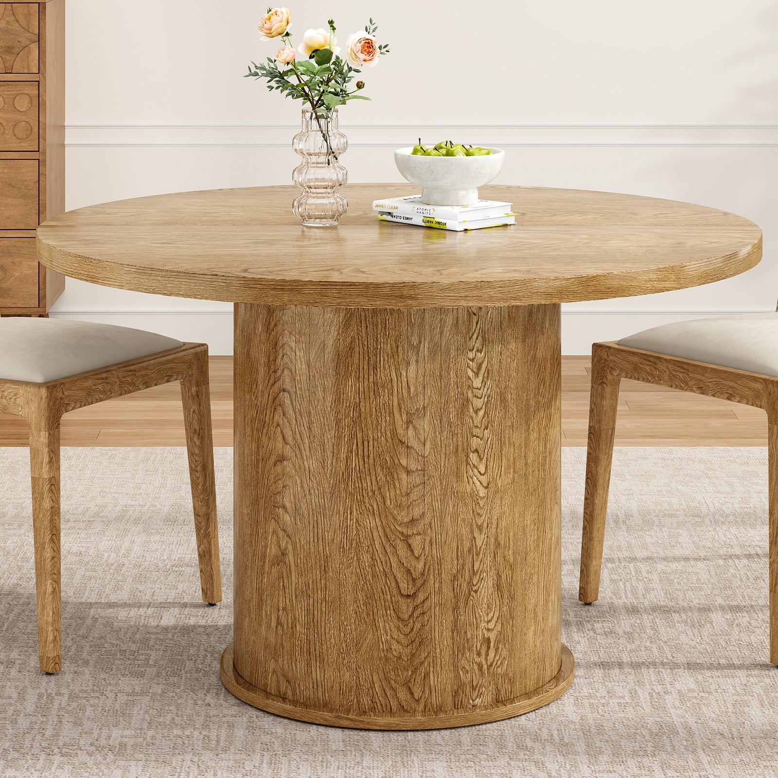 43" Round Dining Table for 4 People, Small Kitchen Dining Table with Wood Top and Sturdy Metal Pedestal Base, Modern Round Dinner Table for Dining Room, Easy Assembly