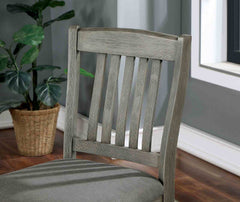 Transitional Style 2pc Counter Height Chair Fabric Upholstered Seat Wire Brushed Slat Back Gray And Light Gray Finish Dining Room