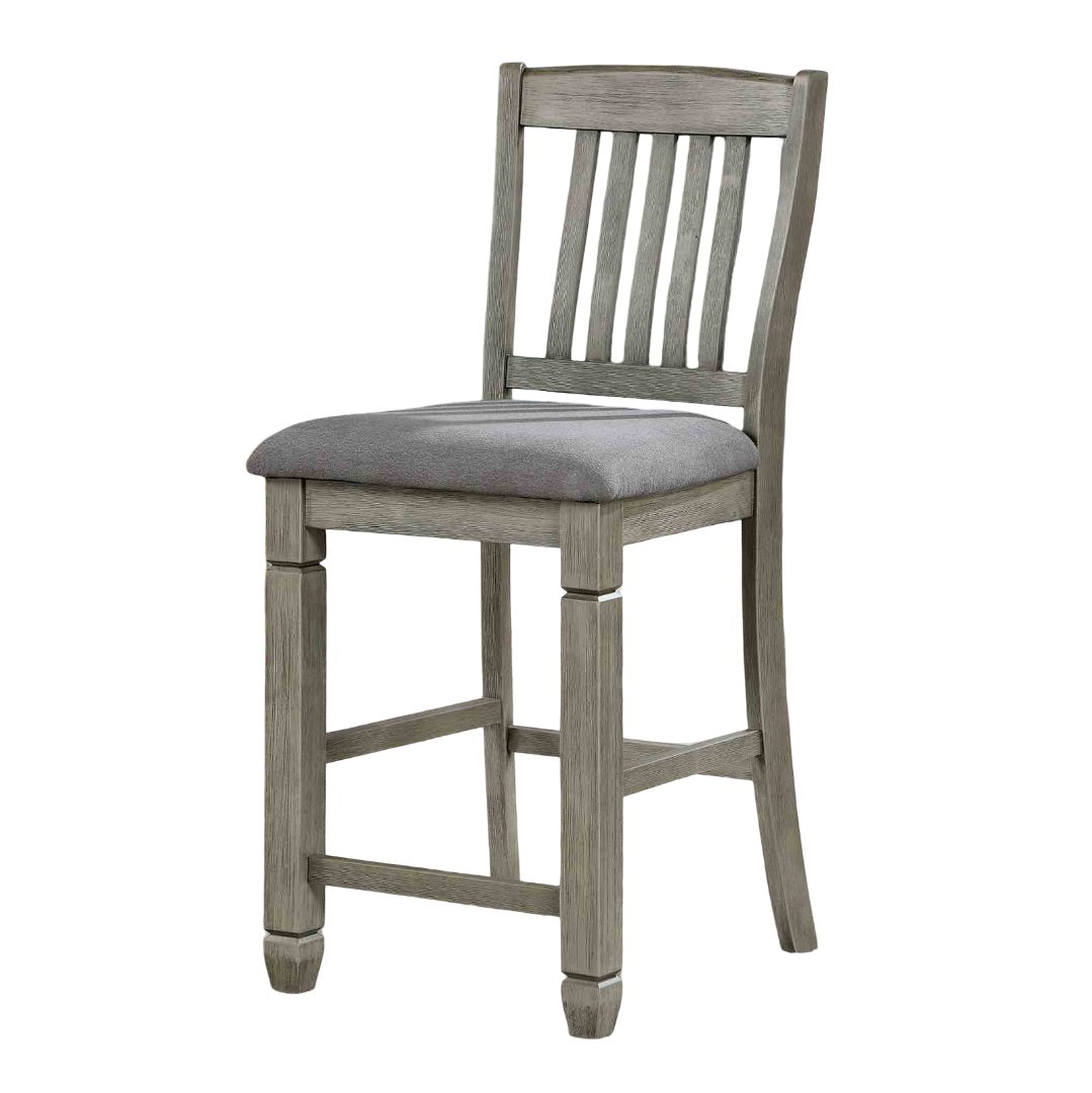 Transitional Style 2pc Counter Height Chair Fabric Upholstered Seat Wire Brushed Slat Back Gray And Light Gray Finish Dining Room