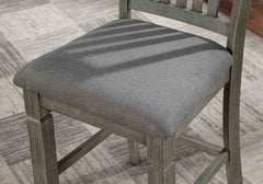 Transitional Style 2pc Counter Height Chair Fabric Upholstered Seat Wire Brushed Slat Back Gray And Light Gray Finish Dining Room