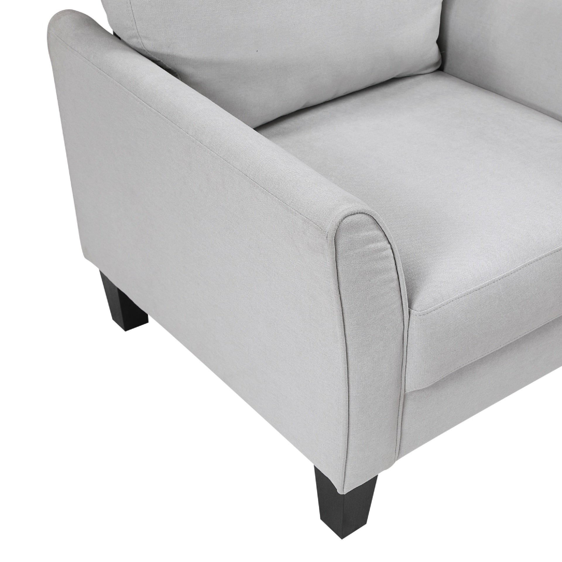 Xumo Sofa, Light Gray Fabric, 79 Inch, Black Tapered Wood Legs