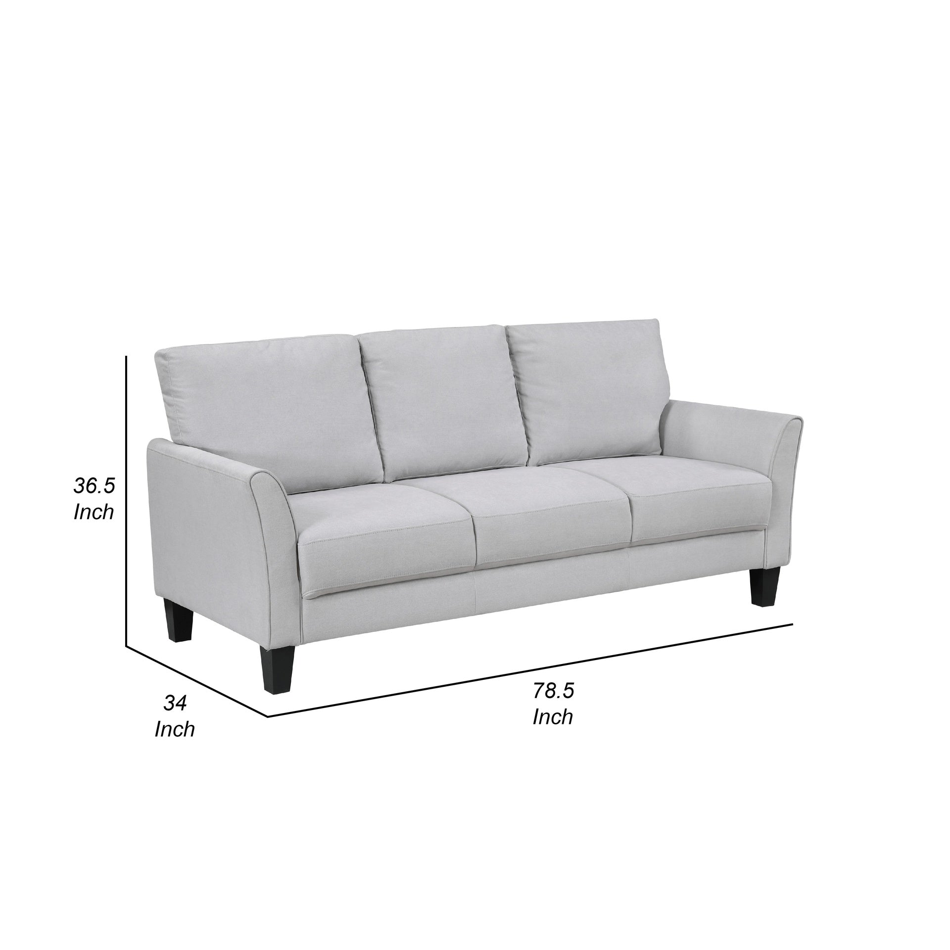 Xumo Sofa, Light Gray Fabric, 79 Inch, Black Tapered Wood Legs