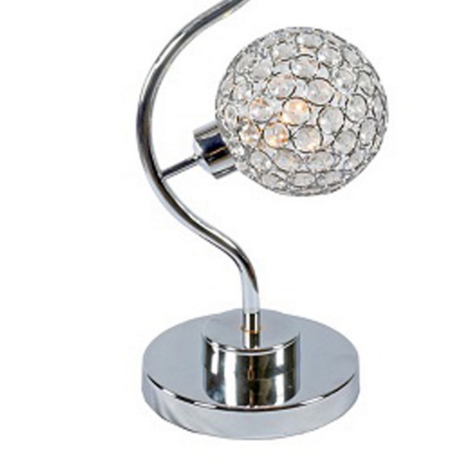 Denise 32 Inch Table Lamp, Metal Frame, Round Base Glass, Crystals, Silver