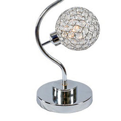Denise 32 Inch Table Lamp, Metal Frame, Round Base Glass, Crystals, Silver