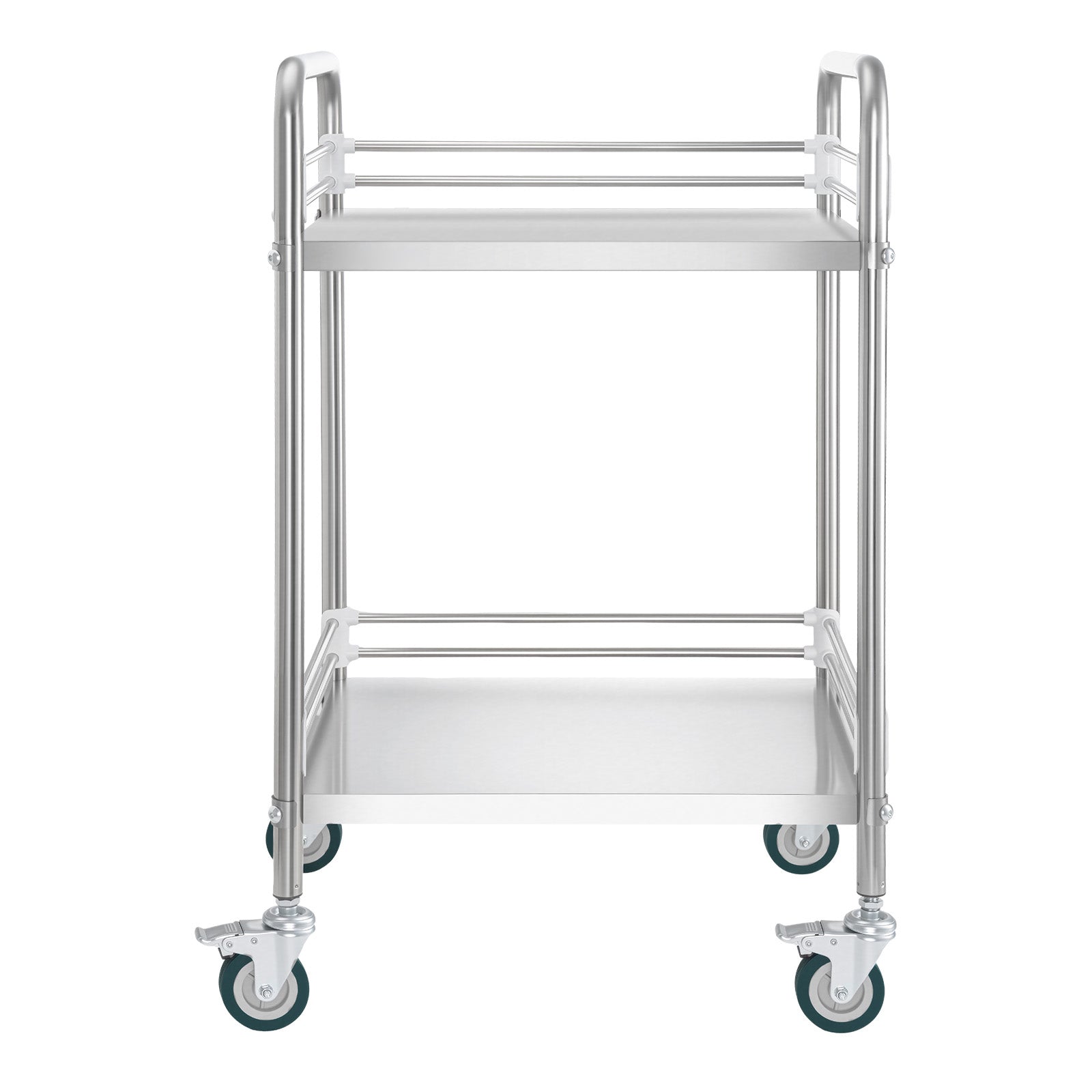 Stainless Steel Cart, 2-Tier Rolling Lab Utility Cart with Lockable Wheels, Medical Serving Trolley Clinic Tray, Heavy Duty Mobile Service Storage Tray for Hospital, Restaurant, Kitchen, Salon