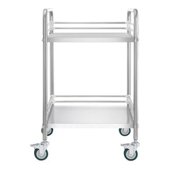 Stainless Steel Cart, 2-Tier Rolling Lab Utility Cart with Lockable Wheels, Medical Serving Trolley Clinic Tray, Heavy Duty Mobile Service Storage Tray for Hospital, Restaurant, Kitchen, Salon