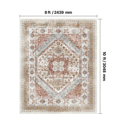 Large Area Rug 8 x 10 ft Anti-Skid Tear-Resistant Floor Mat Vintage Brown Red