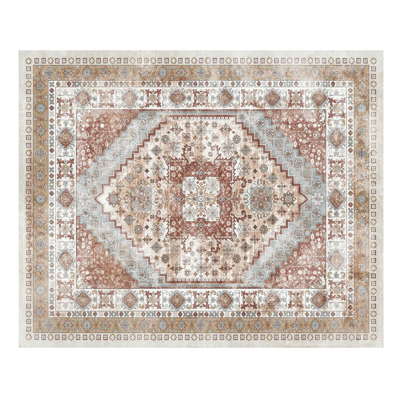Large Area Rug 8 x 10 ft Anti-Skid Tear-Resistant Floor Mat Vintage Brown Red