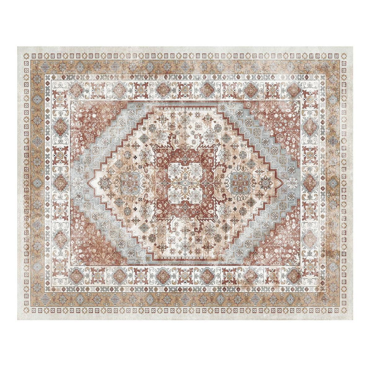 Large Area Rug 8 x 10 ft Anti-Skid Tear-Resistant Floor Mat Vintage Brown Red