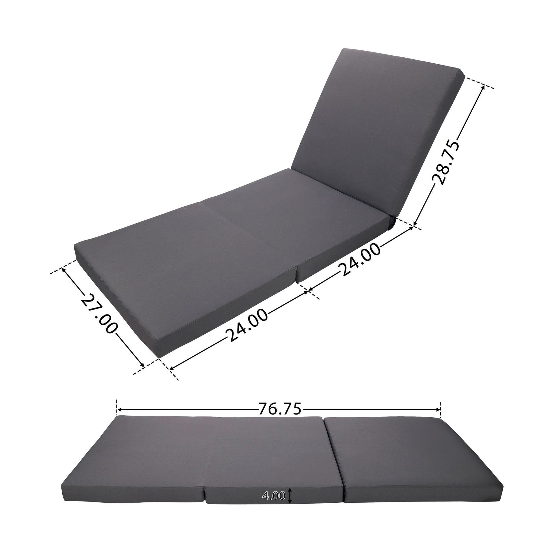LOUNGE CHAISE SET, ACACIA SOLID WOOD WITH LOUNGE CUSHION (DARK GREY & TRIPLE FOLD) - MATCHING CREAM VERSION AVAILABLE