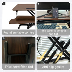 32 Inch Desk Converter, Height Adjustable Sit to Stand Riser, Dual Monitor and Laptop Workstation with Wide Keyboard Tray, Walnut Color