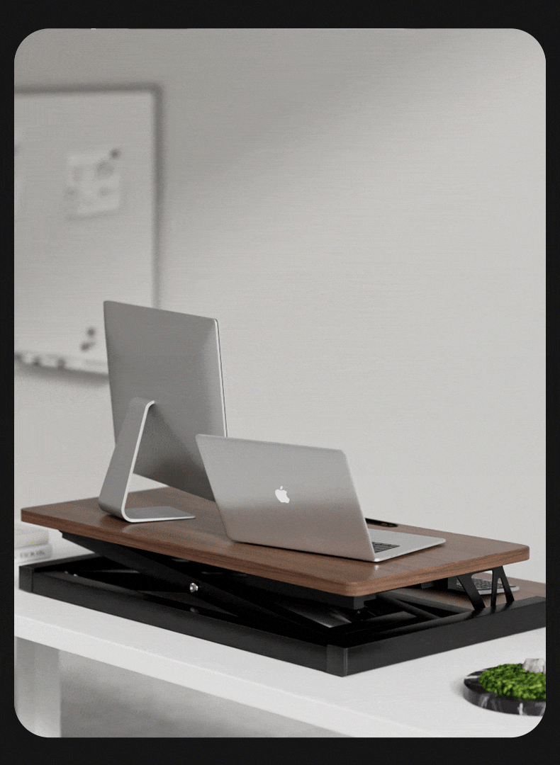 32 Inch Desk Converter, Height Adjustable Sit to Stand Riser, Dual Monitor and Laptop Workstation with Wide Keyboard Tray, Walnut Color