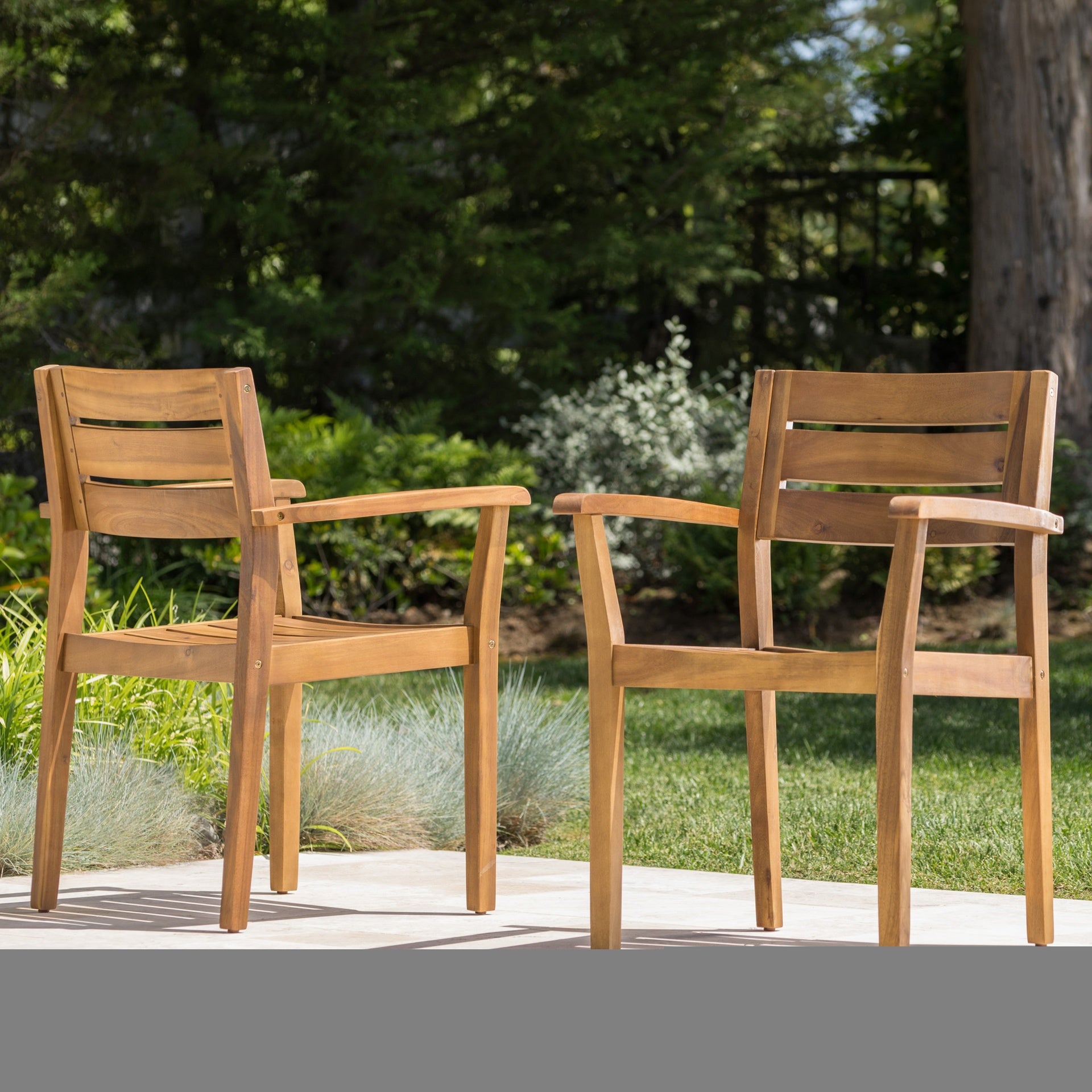 STAMFORD Dining Chairs Set of 2,Acacia Wood Patio Armchair,for Backyard, Poolside, Garden,Teak