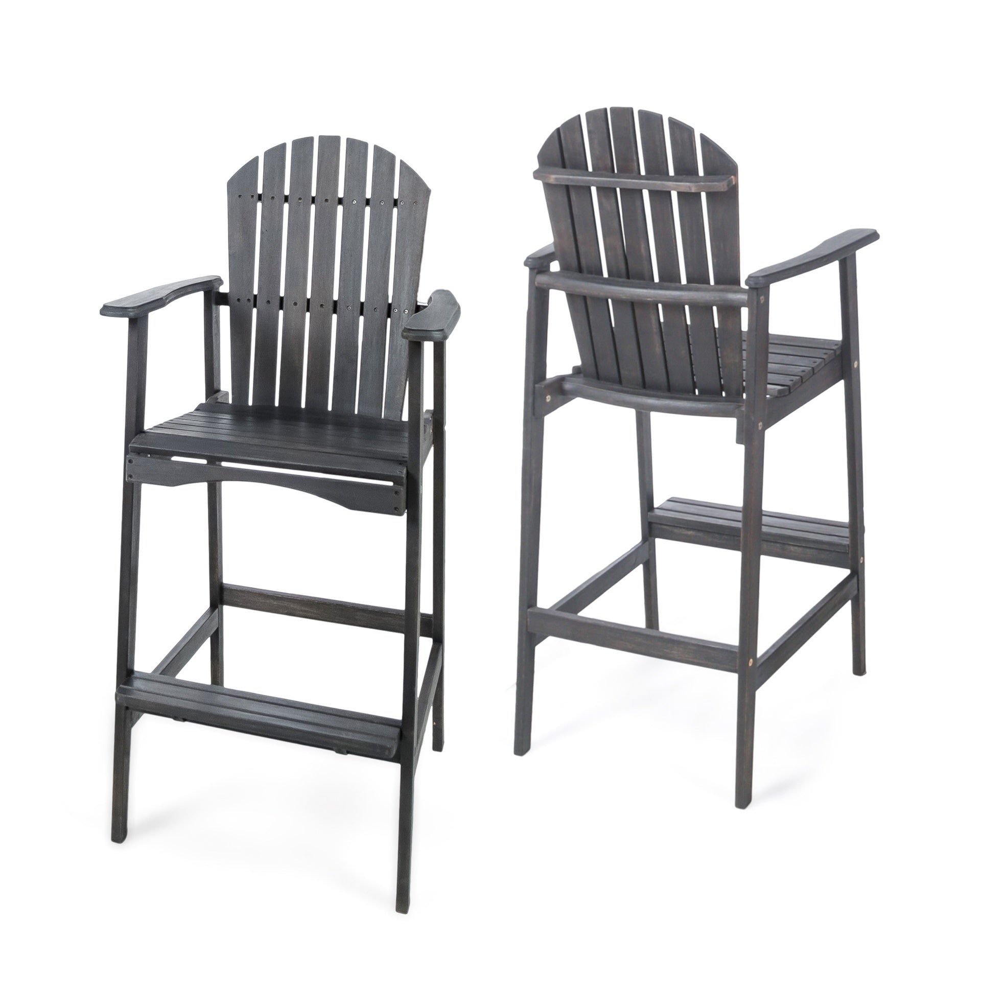 Outdoor Acacia Wood Adirondack Barstools, Set of 2, Dark Gray