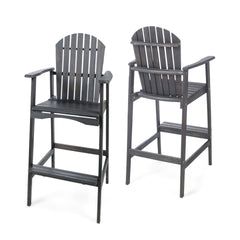 Outdoor Acacia Wood Adirondack Barstools, Set of 2, Dark Gray