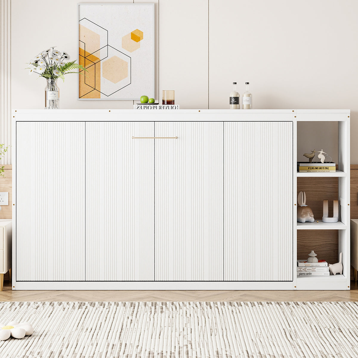 Twin Size Murphy Bed with Bookshelf, White
