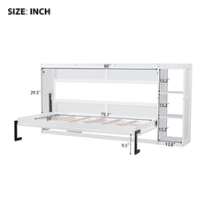 Twin Size Murphy Bed with Bookshelf, White