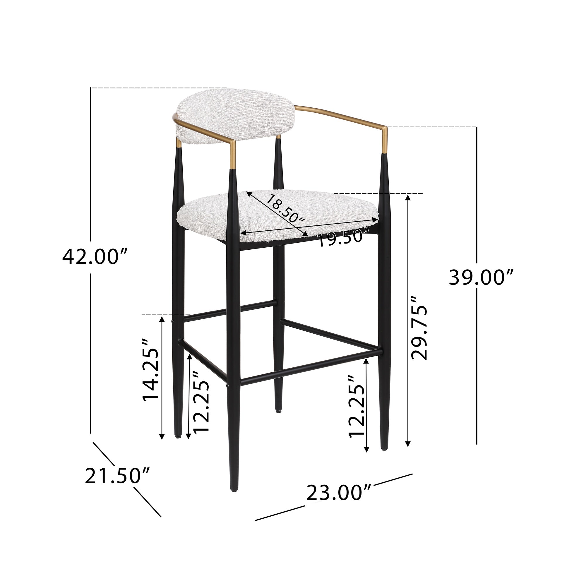 Barstools Set of 2, Upholstered Bar Stools with Backs and Iron Legs for Kitchen Island, Beige Fabric Seating 260LBS Weight Capacity