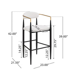 Barstools Set of 2, Upholstered Bar Stools with Backs and Iron Legs for Kitchen Island, Beige Fabric Seating 260LBS Weight Capacity