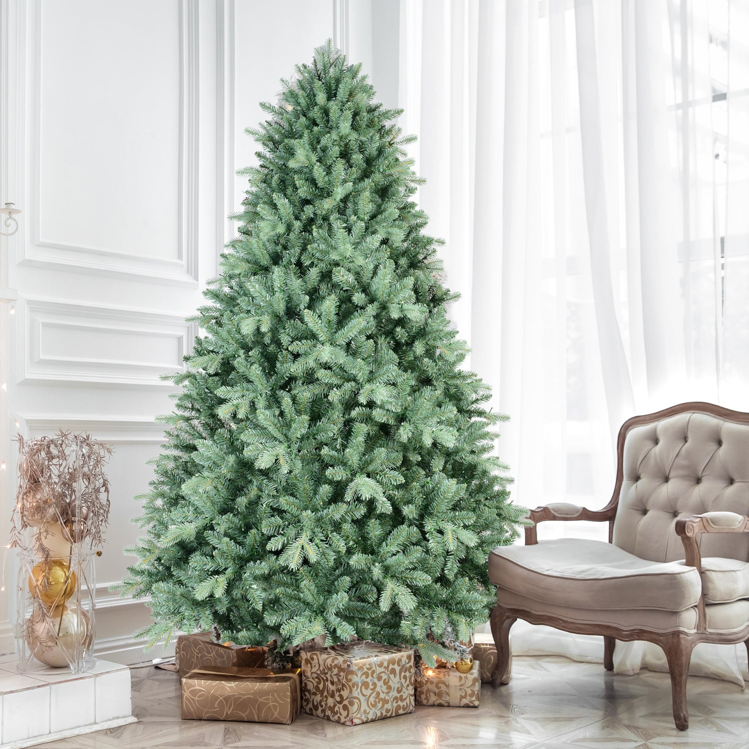 5FT Blue-Green Tint Christmas Tree with 1194 PE+PVC Tips – Unique Full-Bodied Tree with Hinged Branches, Easy Assembly, Stable Metal Stand, Eye-Catching Holiday Decor