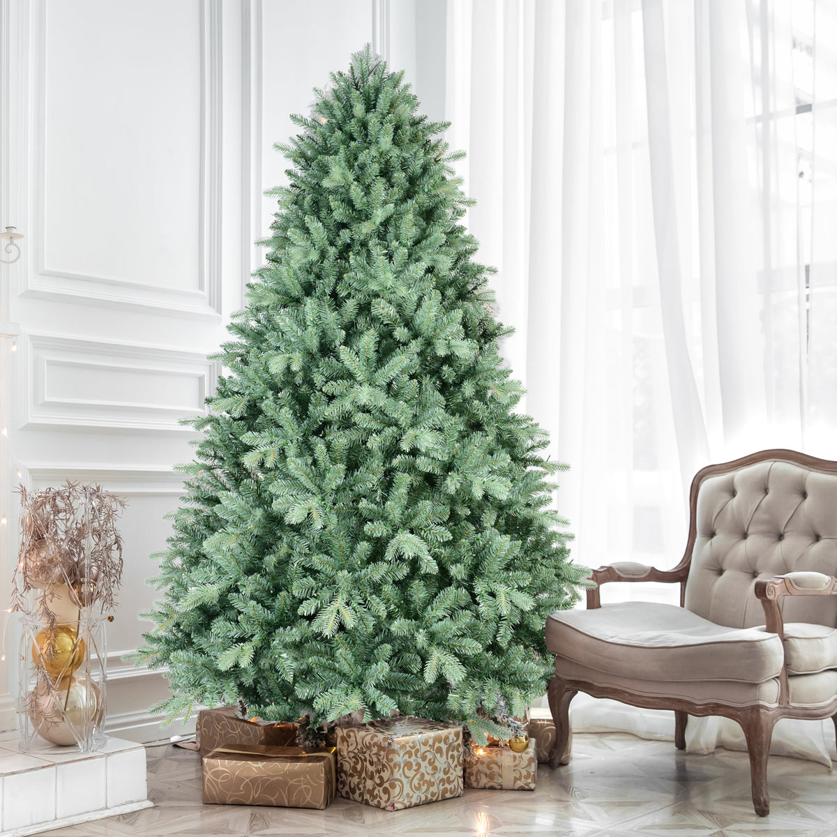 5FT Blue-Green Tint Christmas Tree with 1194 PE+PVC Tips – Unique Full-Bodied Tree with Hinged Branches, Easy Assembly, Stable Metal Stand, Eye-Catching Holiday Decor