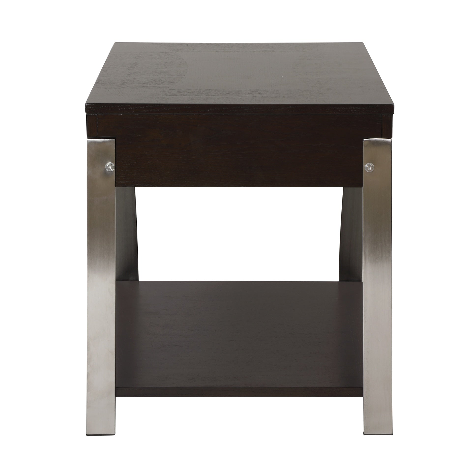 Modern Living Room Furniture 1pc End Table with Drawer Bottom Shelf Espresso Finish Wood Chrome Metal Finish Unique Style Side Table