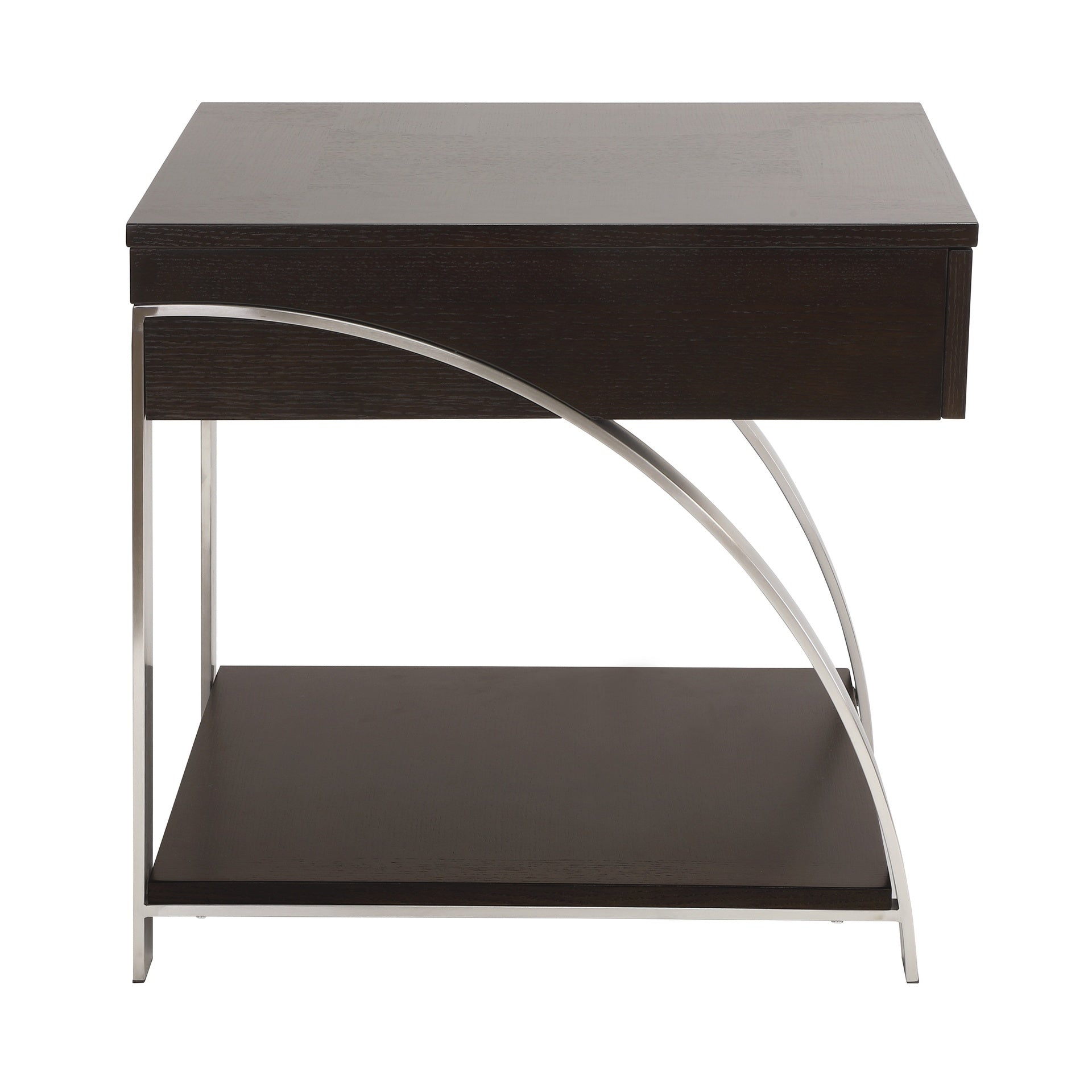 Modern Living Room Furniture 1pc End Table with Drawer Bottom Shelf Espresso Finish Wood Chrome Metal Finish Unique Style Side Table