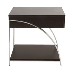 Modern Living Room Furniture 1pc End Table with Drawer Bottom Shelf Espresso Finish Wood Chrome Metal Finish Unique Style Side Table