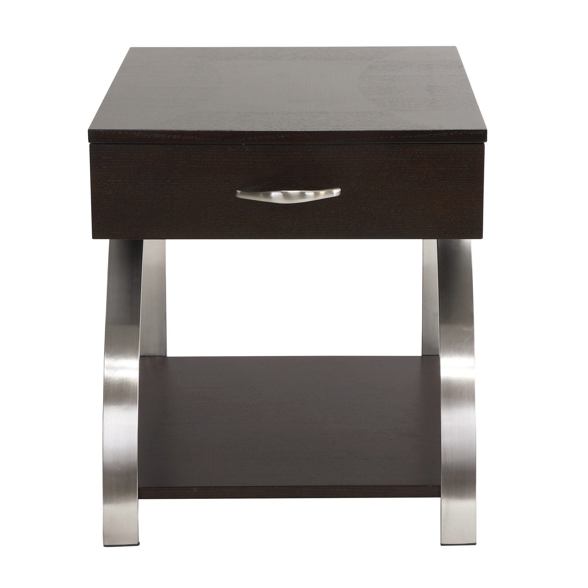 Modern Living Room Furniture 1pc End Table with Drawer Bottom Shelf Espresso Finish Wood Chrome Metal Finish Unique Style Side Table