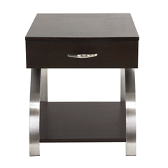 Modern Living Room Furniture 1pc End Table with Drawer Bottom Shelf Espresso Finish Wood Chrome Metal Finish Unique Style Side Table