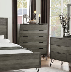 Contemporary Three-Tone Gray Finish Chest of Drawers Perched atop Metal Legs Acacia Veneer Modern Bedroom Furniture