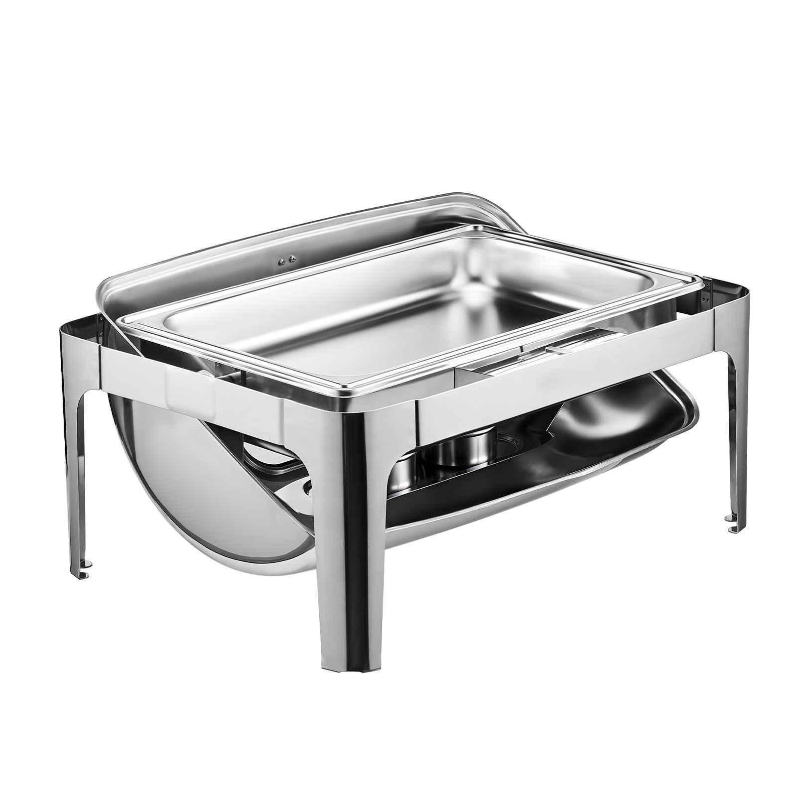 4Qt 1 Pack Rectangle Roll Top Chafing Dish Set 2 Half Size Pans Stainless Steel