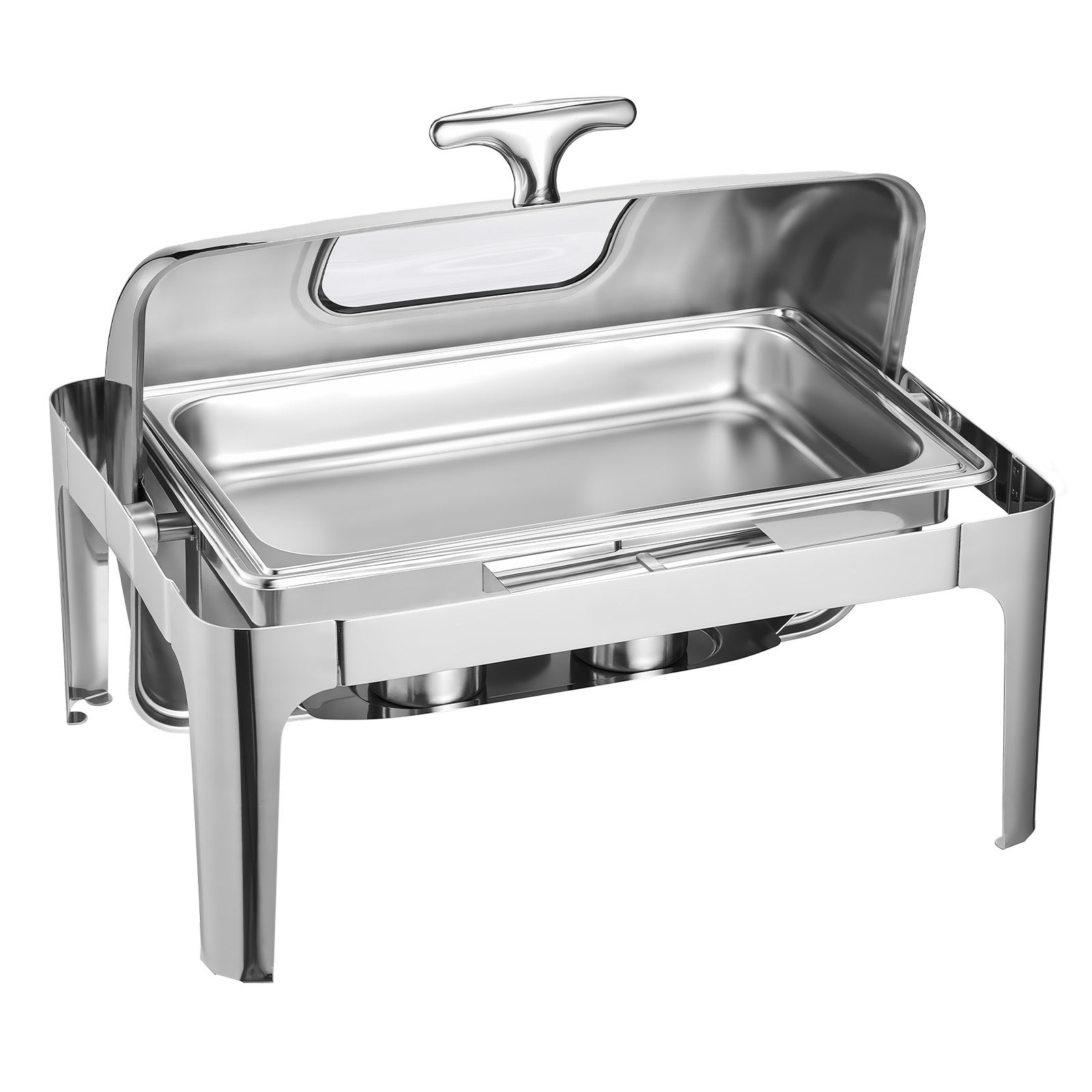 4Qt 1 Pack Rectangle Roll Top Chafing Dish Set 2 Half Size Pans Stainless Steel