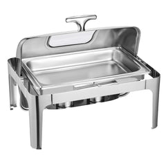 4Qt 1 Pack Rectangle Roll Top Chafing Dish Set 2 Half Size Pans Stainless Steel